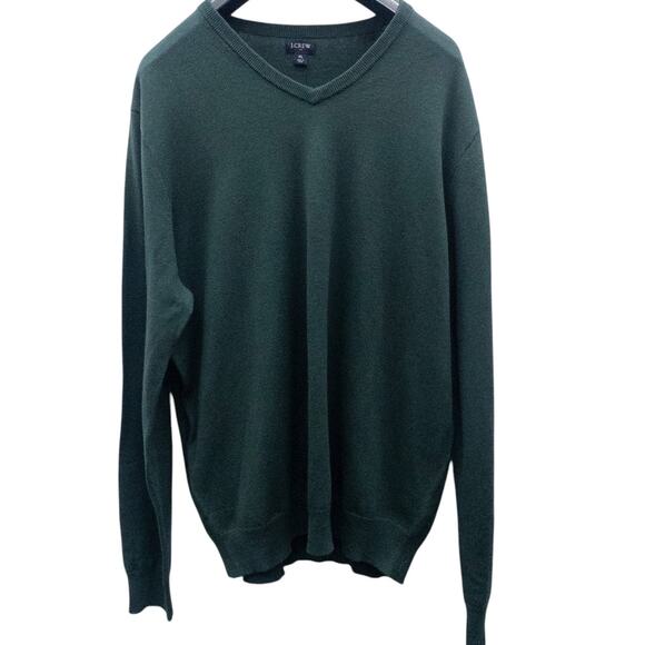 J Crew Men's V Neck Cotton Merino Wool Sweater Hunter Forest Green XL - Picture 1 of 4